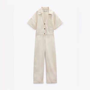 Zara NWOT Long Denim Jumpsuit in Medium, Ecru